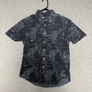 Ralph Lauren Polo Shirt Mens Medium Button Down Short Sleeve Slim Fit Koi Design